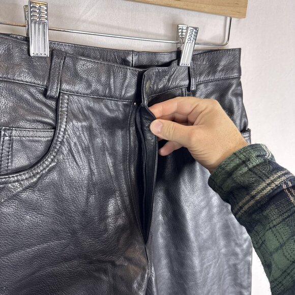 Bodø Christensen Women’s Black Leather Pants Size 6 Broken Zipper Straight Leg - Picture 3 of 7